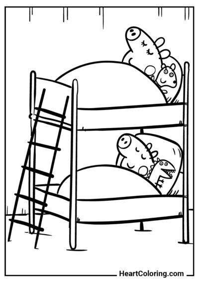 Пеппа и Джордж в своих кроватках - Раскраски Свинка Пеппа