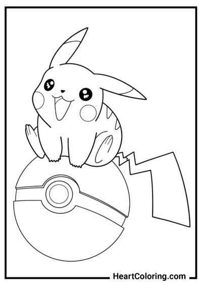 Pikachu and his pokeball - Pikachu Coloring Pages