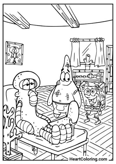 Visiting a sick person - SpongeBob Coloring Pages