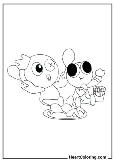Red, Blue and fast food - Rainbow Friends Coloring Pages