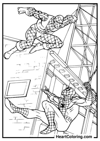 Batalla en el aire - Dibujos de Spiderman para Colorear