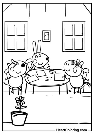 Дружеская встреча - Раскраски Свинка Пеппа