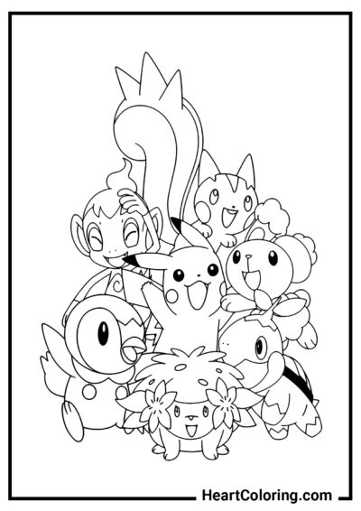 Pikachu among friends - Pikachu Coloring Pages