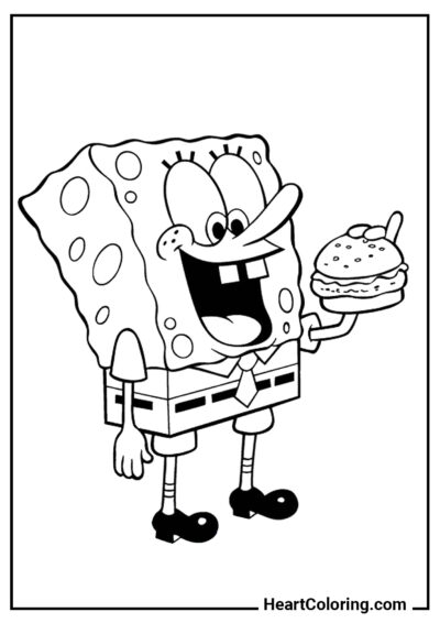 SpongeBob con hamburguesa - Dibujos de Bob Esponja para Colorear