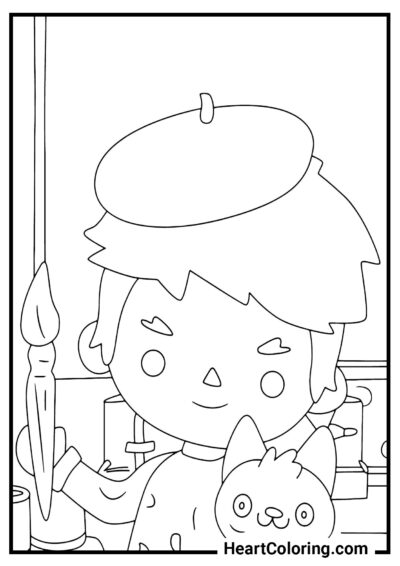 The artist and the kitten - Toca Boca Coloring Pages