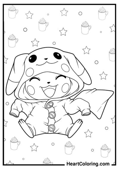 Pikachu in pajamas - Pikachu Coloring Pages