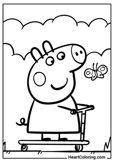 Peppa Pig en trottinette - Coloriages Peppa Pig