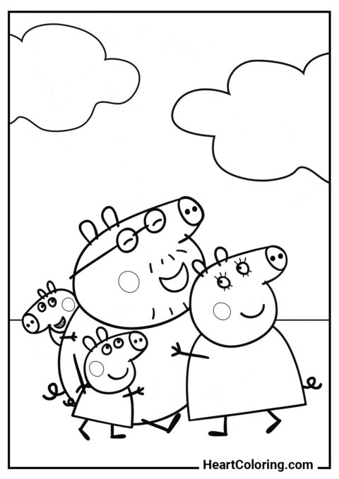 Una familia feliz - Dibujos de Peppa Pig para Colorear