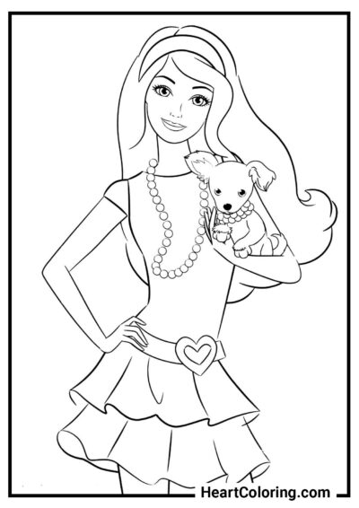 Barbie y cachorro - Dibujos de Barbie para colorear