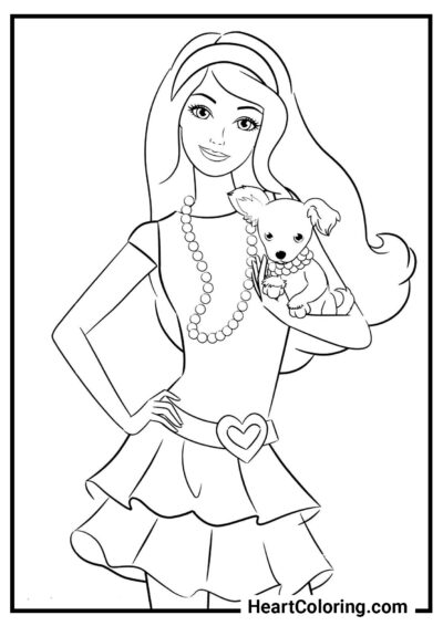 Barbie and puppy - Barbie Coloring Pages