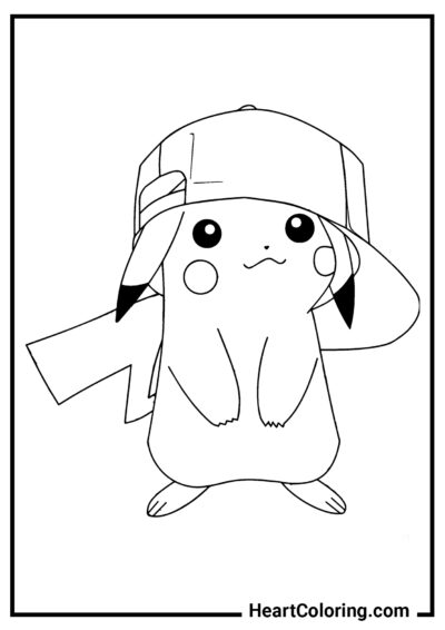Pikachu divertente con una cappelliera - Disegni di Pikachu da Colorare