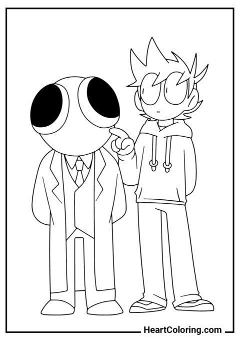 Red and the player - Rainbow Friends Coloring Pages