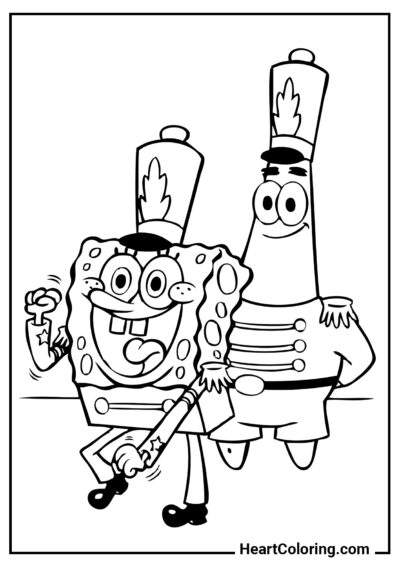 Amici in uniforme - Disegni di Spongebob da Colorare