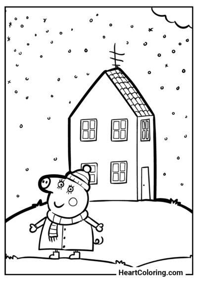 Maman Pig près de la maison - Coloriages Peppa Pig