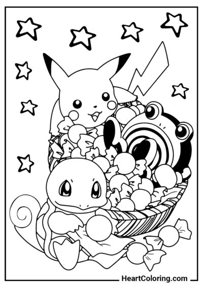 Basket of sweets - Pikachu Coloring Pages