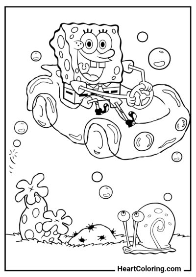 SpongeBob by car - SpongeBob Coloring Pages