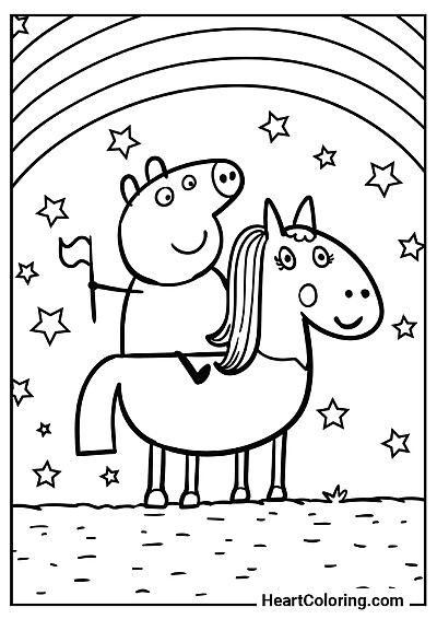 Раскраска Пеппа катается на пони из сборника "Раскраски Свинка Пеппа" — для печати