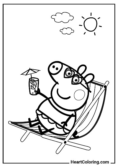 Детям на радость: раскраска Свинка Пеппа на пляже