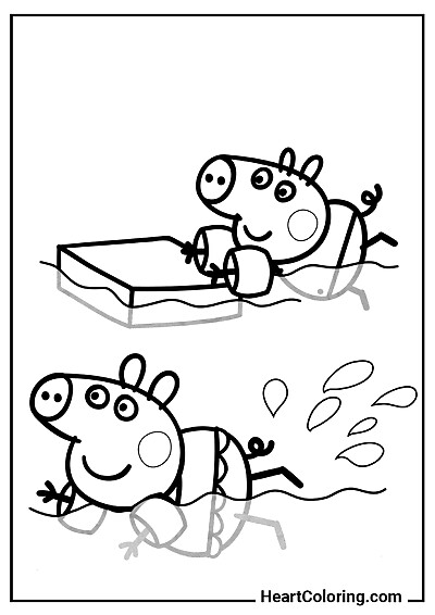 Скачать раскраску Пеппа и Джордж в бассейне — формат JPG и PDF