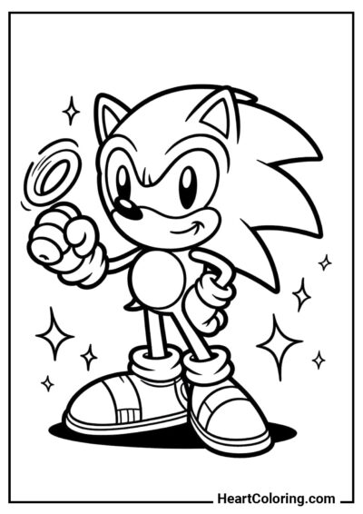 Sonic avec un anneau - Coloriages Sonic Le Hérisson