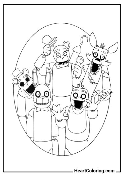 Animatrônicos amigáveis - Desenhos de Five Nights at Freddy’s para Colorir