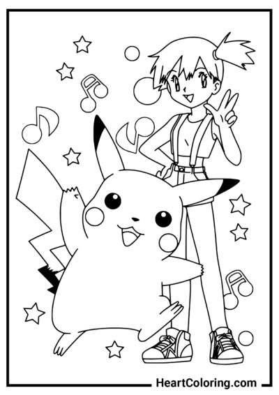 Pikachu y Misty - Dibujos de Pikachu para Colorear