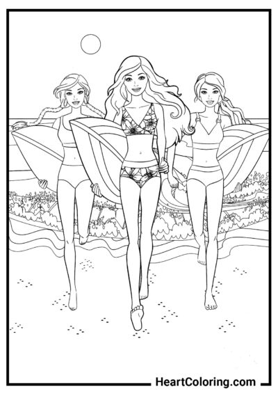 Amantes del surf - Dibujos de Barbie para colorear