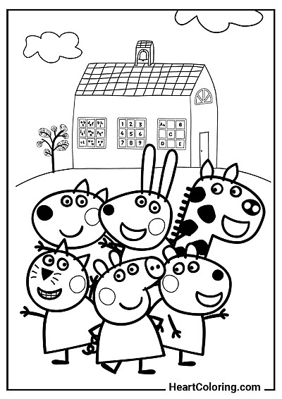 Peppa Wutz mit ihren Klassenkameraden – jetzt herunterladen und online ausmalen