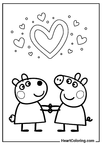 Свинка Пеппа и Овечка Сьюзи — PDF-раскраска с высоким разрешением
