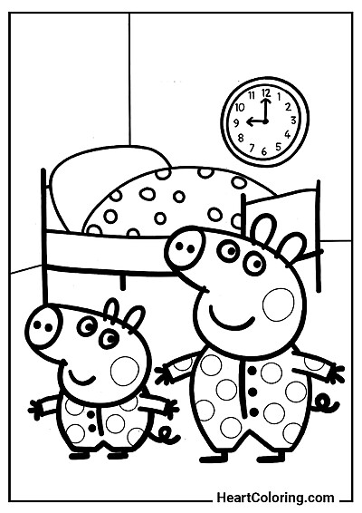 Пеппа и Джордж в пижамах — распечатать дома и раскрасить