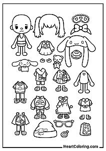 Kindgerechtes Motiv: Ausmalbild Toca Life Papierpuppe im Sanrio-Stil
