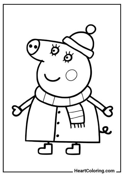 Mommy Pig in warm clothes - Peppa Pig Coloring Pages