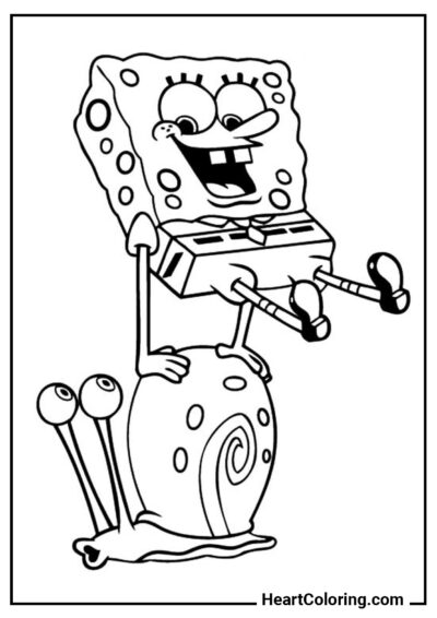 Spongebob and Gary - SpongeBob Coloring Pages