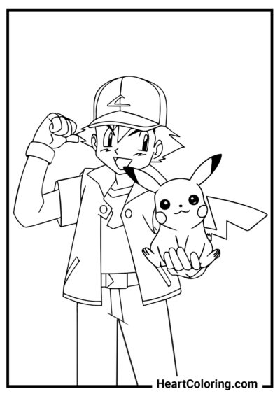 Ash and Pikachu - Pikachu Coloring Pages