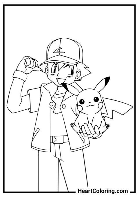 Ash and Pikachu - Pikachu Coloring Pages