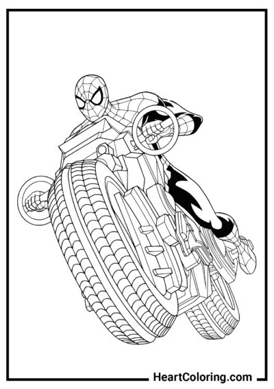 Человек-паук на мотоцикле - Раскраски Человек Паук