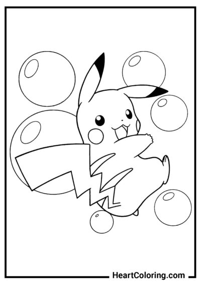 Pikachu entre burbujas de jabón - Dibujos de Pikachu para Colorear
