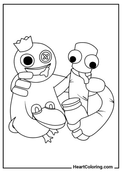 Blue, Green and Orange - Rainbow Friends Coloring Pages