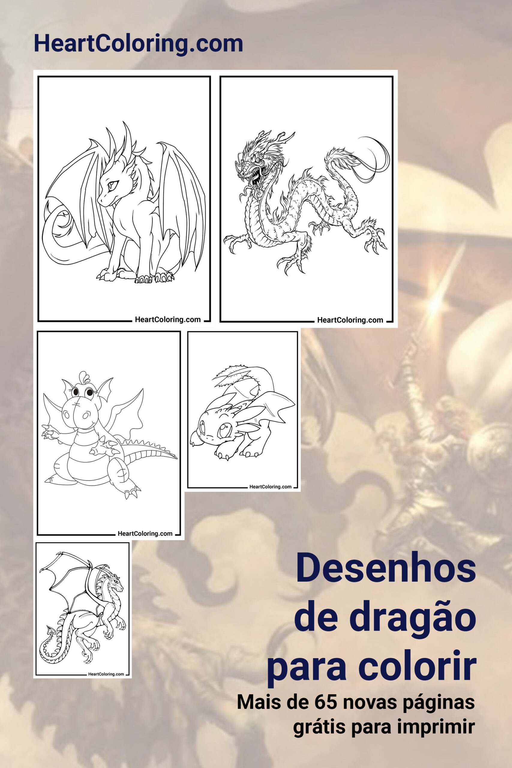 Desenhos de Dragões para Colorir e Imprimir em A4