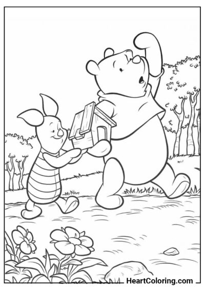 Brand new birdhouse - Winnie the Pooh Coloring Pages