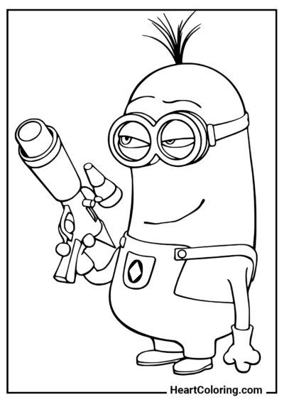 Tricky Kevin with a blaster - Minions Coloring Pages