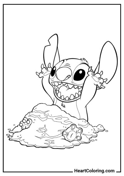 Stitch en la arena - Dibujos de Lilo y Stitch para Colorear