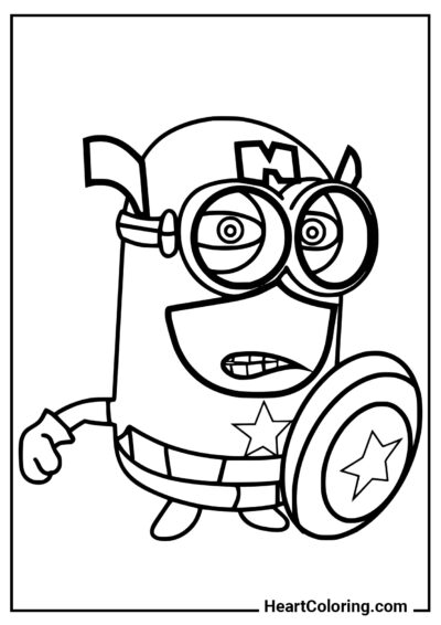 Kevin dressed as Captain America - Minions Coloring Pages