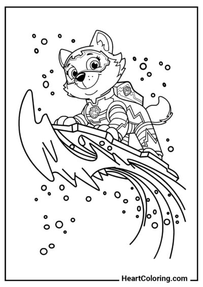 Everest on the wave - PAW Patrol Coloring Pages