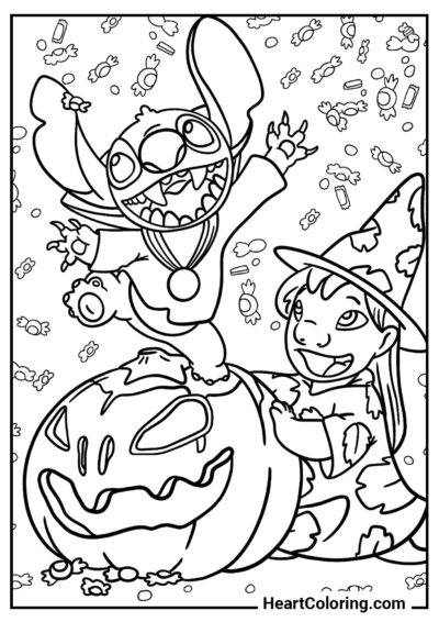 Lilo et Stitch pour Halloween - Coloriages Lilo et Stitch