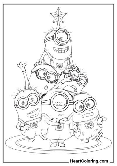 Sapin de Noël fait de minions - Coloriages Minions