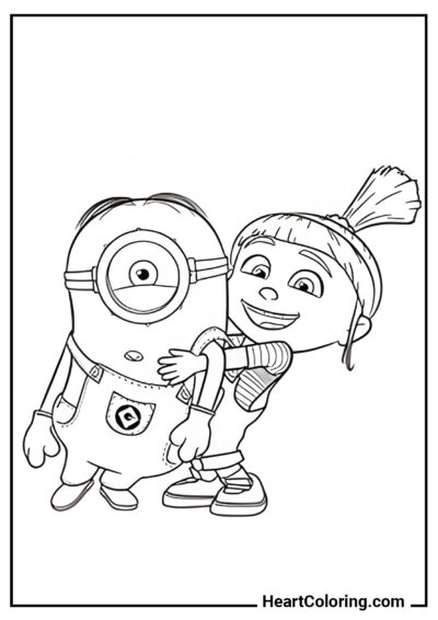 Agnes plays with a minion - Minions Coloring Pages