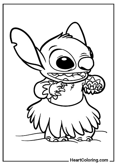 Obrazek do kolorowania: Stitch w spódnicy hula