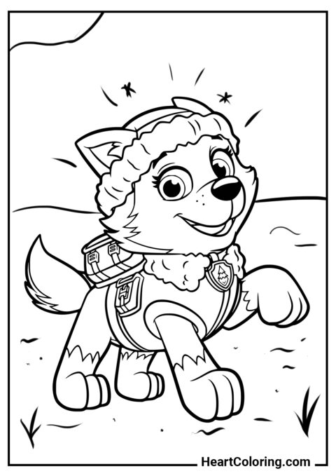Everest on a walk - PAW Patrol Coloring Pages