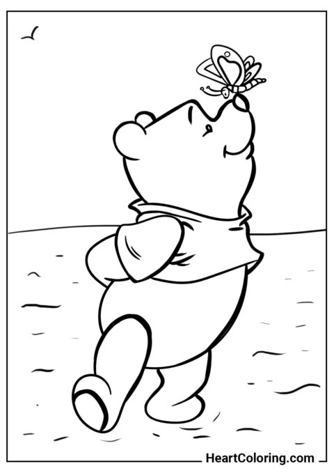 Winnie the Pooh y la mariposa - Dibujos de Winnie the Pooh para Colorear